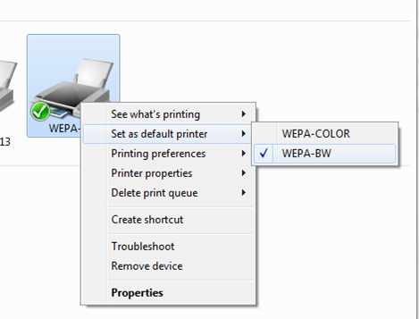WEPA BW is not Available Under Printer Device Option 2
