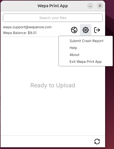 Linux Print App Submit Crash Report menu option
