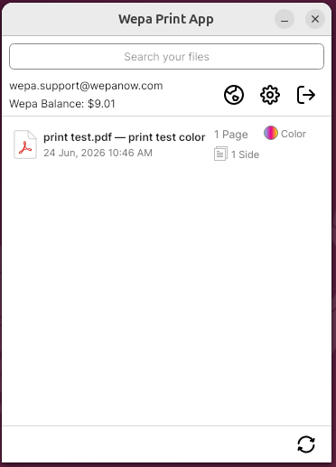 Linux Print App documents uploaded list