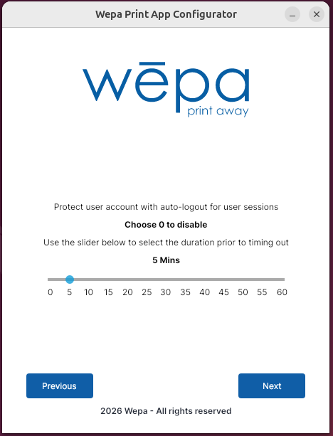Linux Print App session timeout setting
