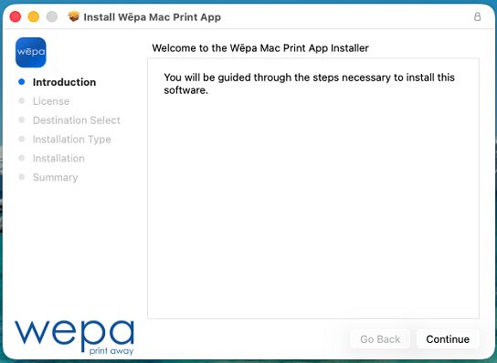 Mac Print App installer welcome screen