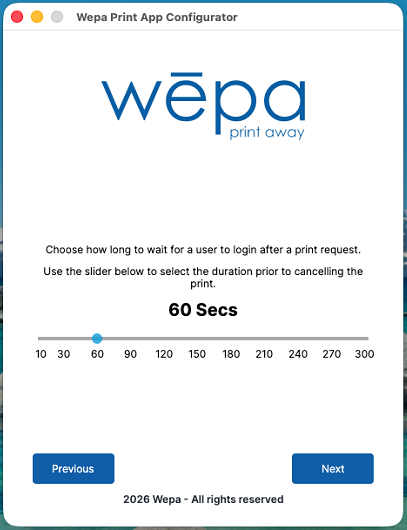 Mac Print App login wait timeout setting