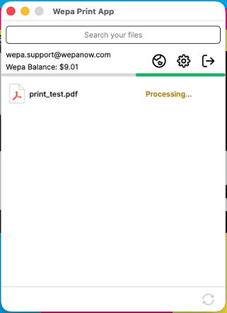 Mac Print App showing a print job processing