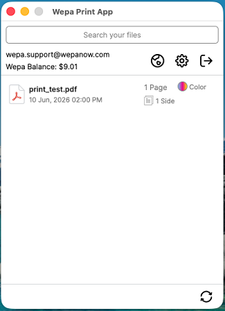 Mac Print App documents uploaded list