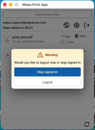 Mac Print App logout after upload prompt