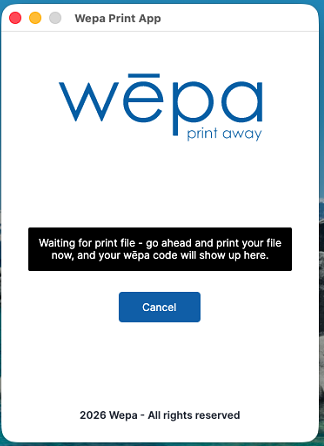 Mac Print App guest printing waiting for print file screen