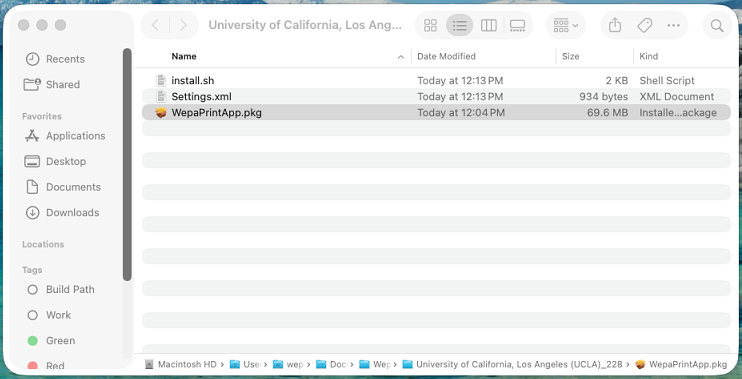 Mac deployment folder with WepaPrintApp package added