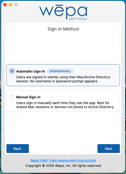 Wepa Lab Configurator Active Directory login screen on macOS