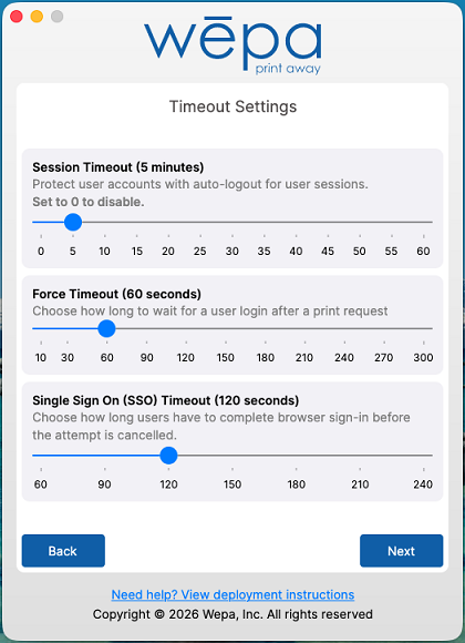 Wepa Lab Configurator manual sign-in timeout settings on macOS