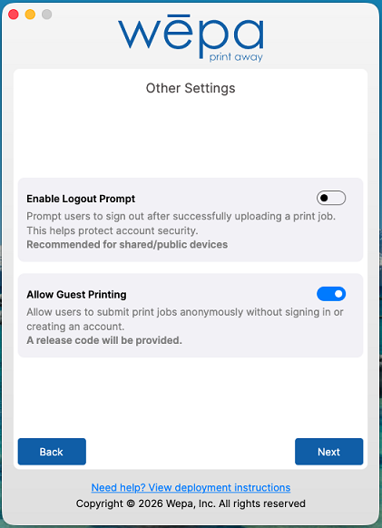 Wepa Lab Configurator manual sign-in options on macOS