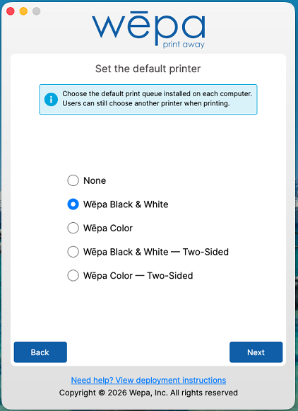 Wepa Lab Configurator default printer selection on macOS