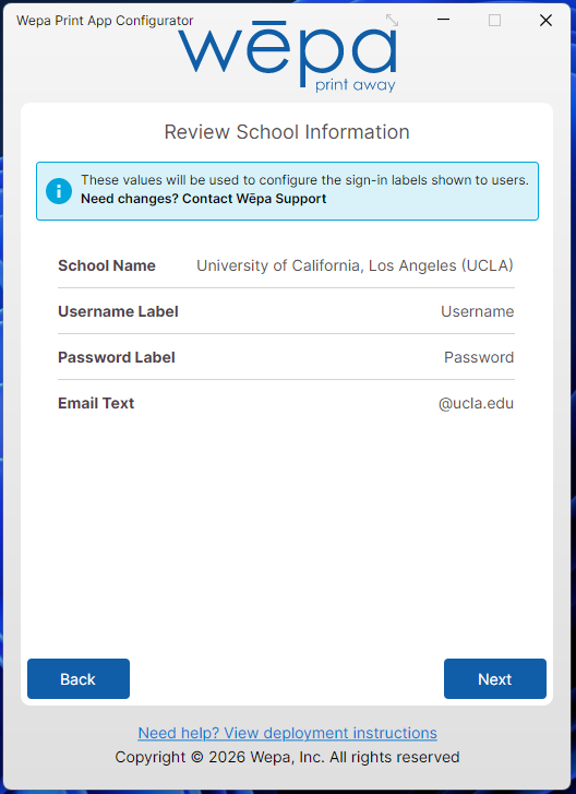Wepa Lab Configurator school configuration screen