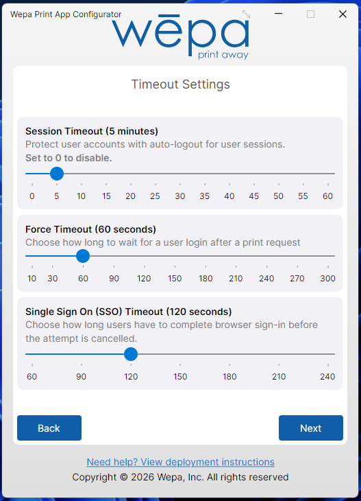 Wepa Lab Configurator manual sign-in timeout settings
