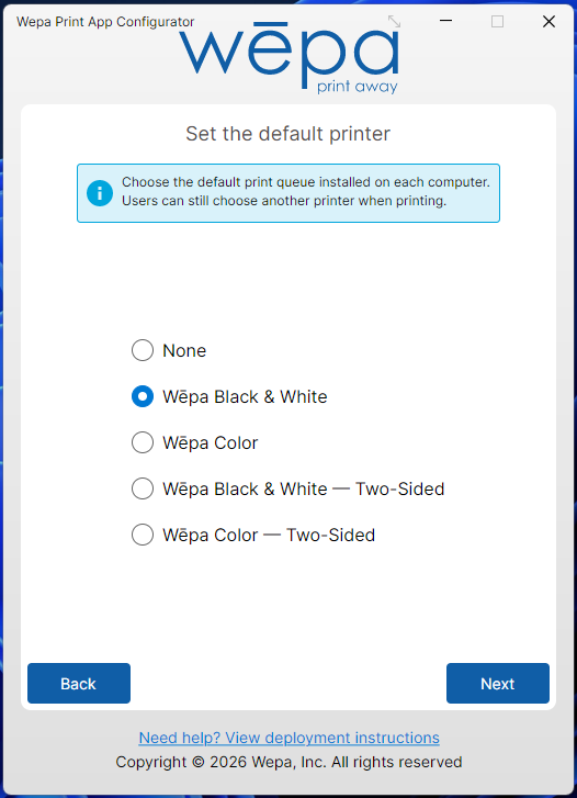 Wepa Lab Configurator default printer configuration