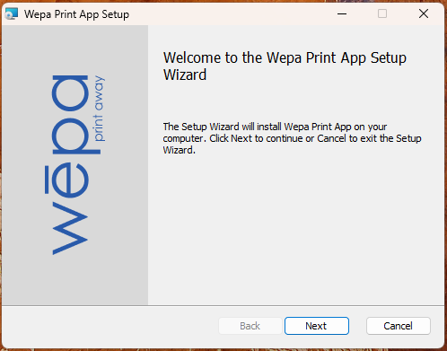 Windows Print App installer welcome screen