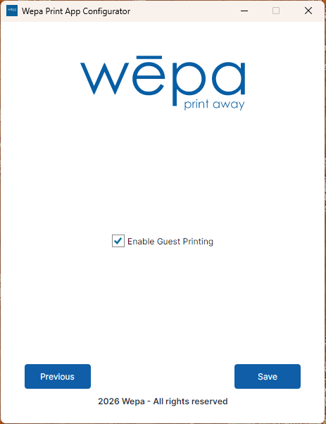 Windows Print App enable guest printing setting