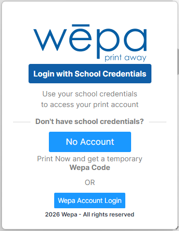 Windows Print App SSO login screen with school credentials option