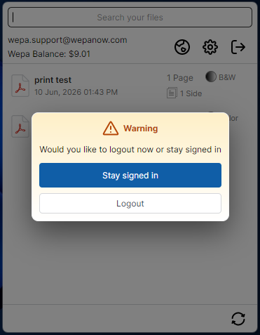 Windows Print App logout after upload prompt