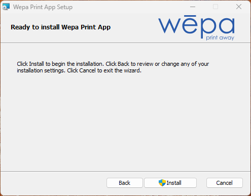 Windows Print App installation options screen