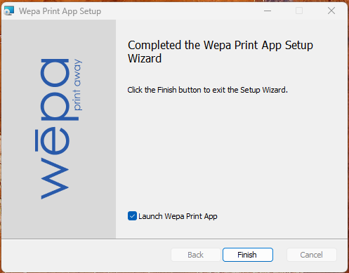 Windows Print App installation completed screen
